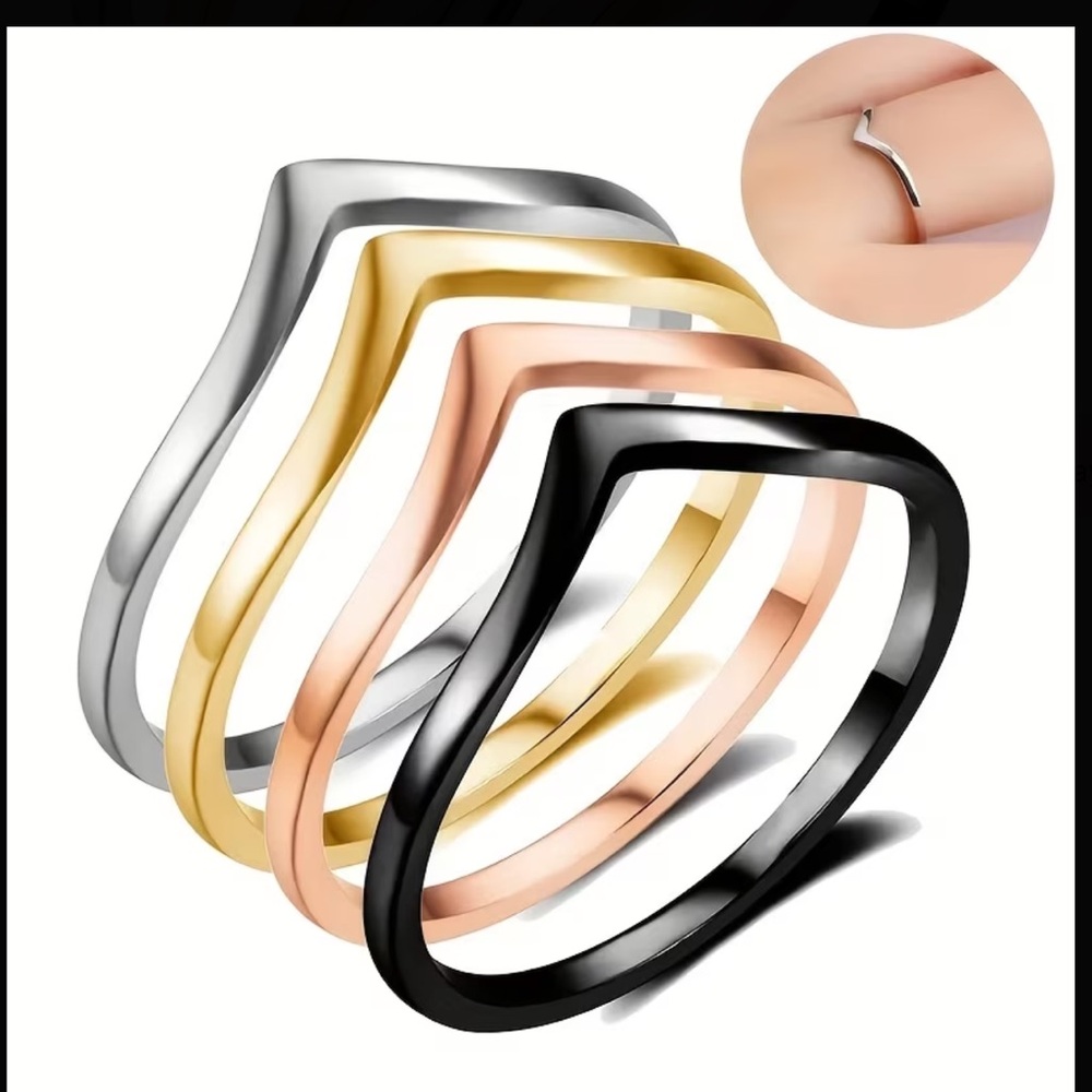 4 piece Stainless Steel Wave Stackable Ring Set - Picture 6 of 6